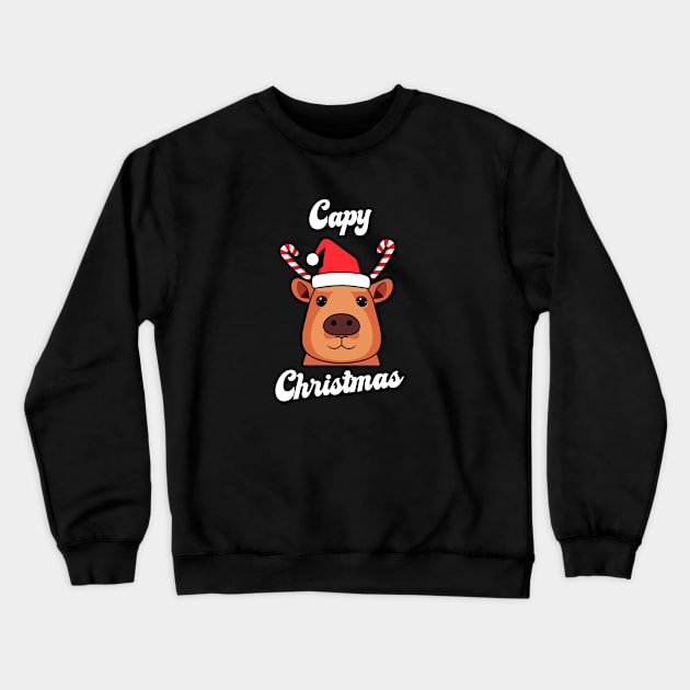 Capy Christmas Capybara Santa Reindeer Cute Humor Happy Chrismtas Crewneck Sweatshirt by Step Into Art